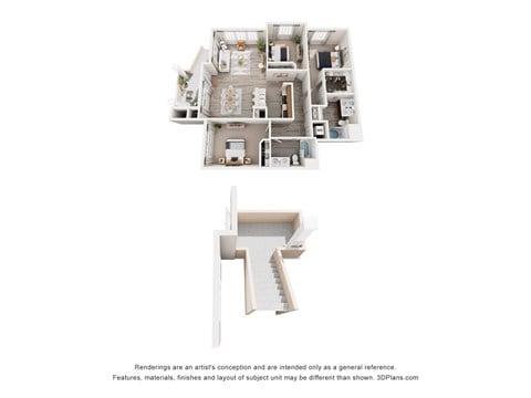 Floor plan for 3 beds, 2 baths, 1529 sqft